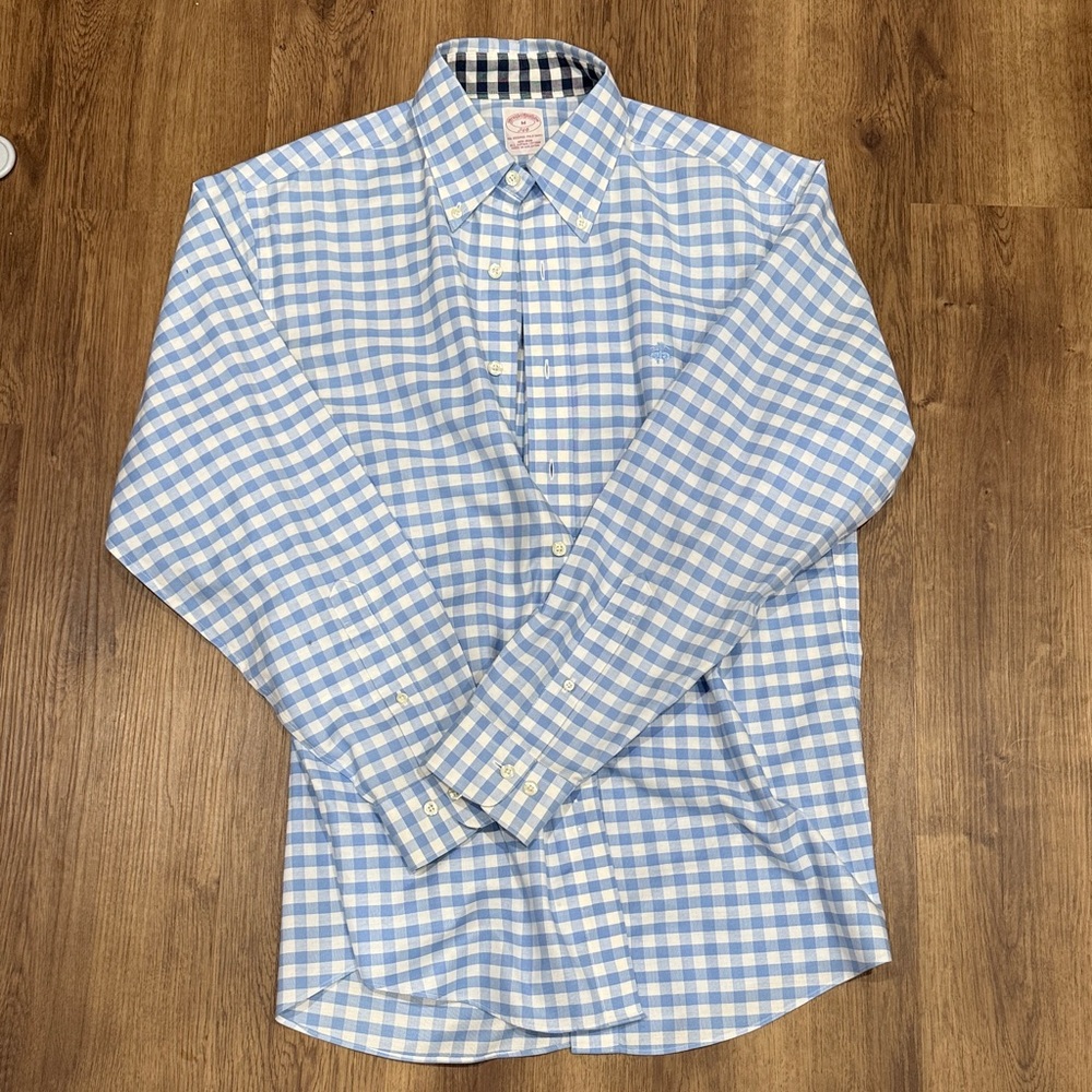 Brooks Brothers Blue and White Checkered Men's Shirt